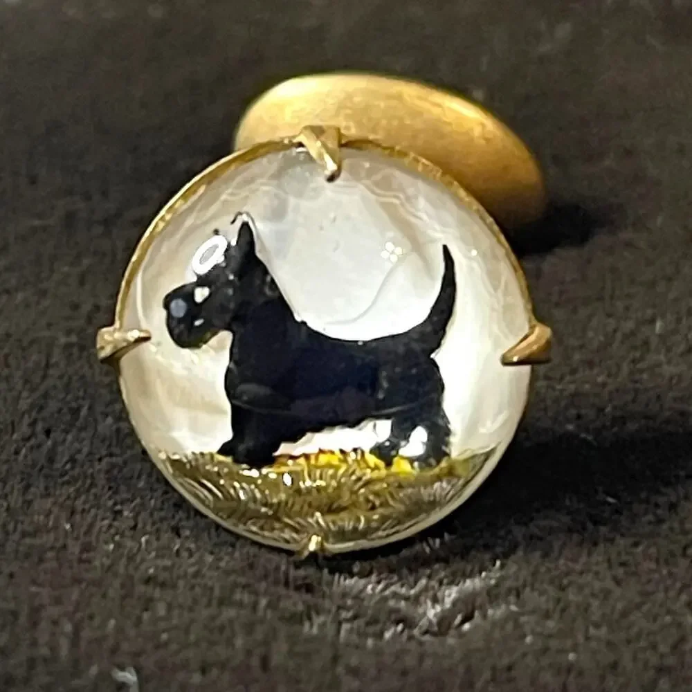 Vintage Paul Stuart 40s Cufflinks Mens Reverse Painted Convex Glass Scottie Dogs